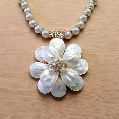 Bijoux Envie Statement Jewelry - Mother of Pearl Flower Necklace | Coastal Statement Jewelry