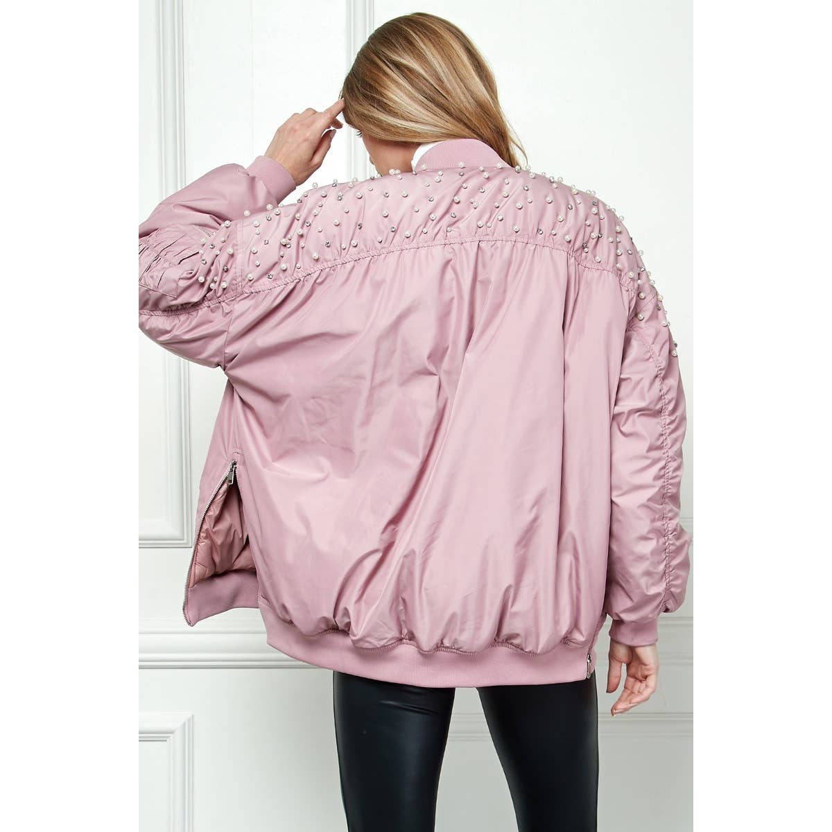 Veveret - Rhinestone Oversize Bomber Jacket