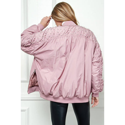 Veveret - Rhinestone Oversize Bomber Jacket