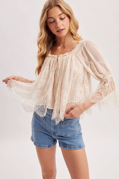 Bluivy - WIDE NECK RUFFLED EYELASH LACE BLOUSE - EASTER DAY