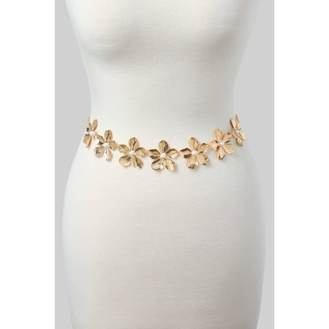 Girly - METAL AND PEARL FLOWER LINK CHAIN BELT