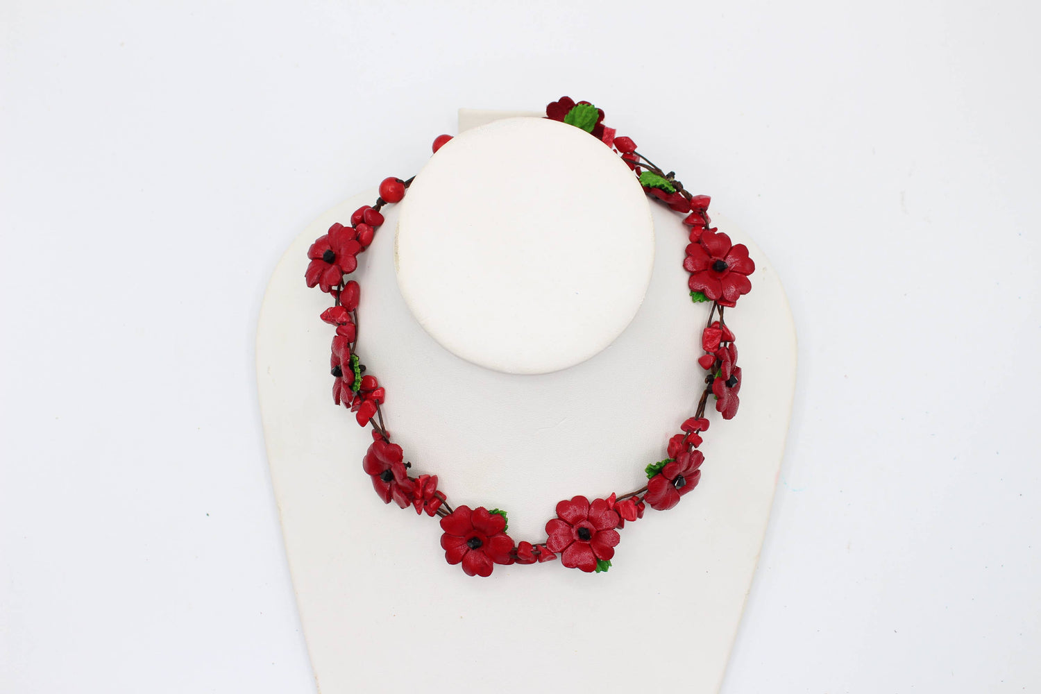  - Leather flower necklace with crystal stone choker