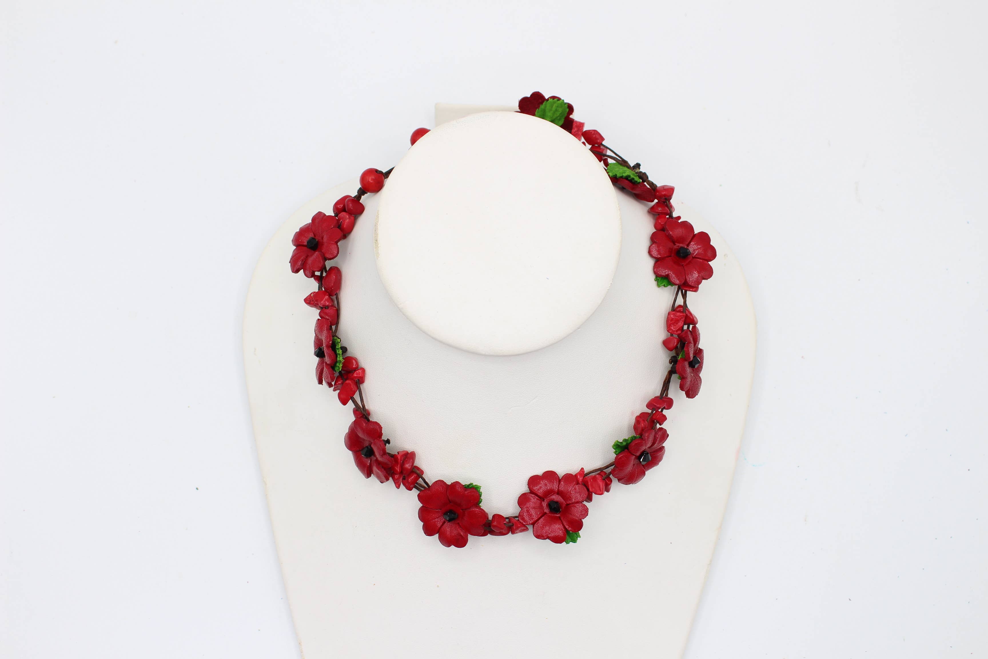  - Leather flower necklace with crystal stone choker