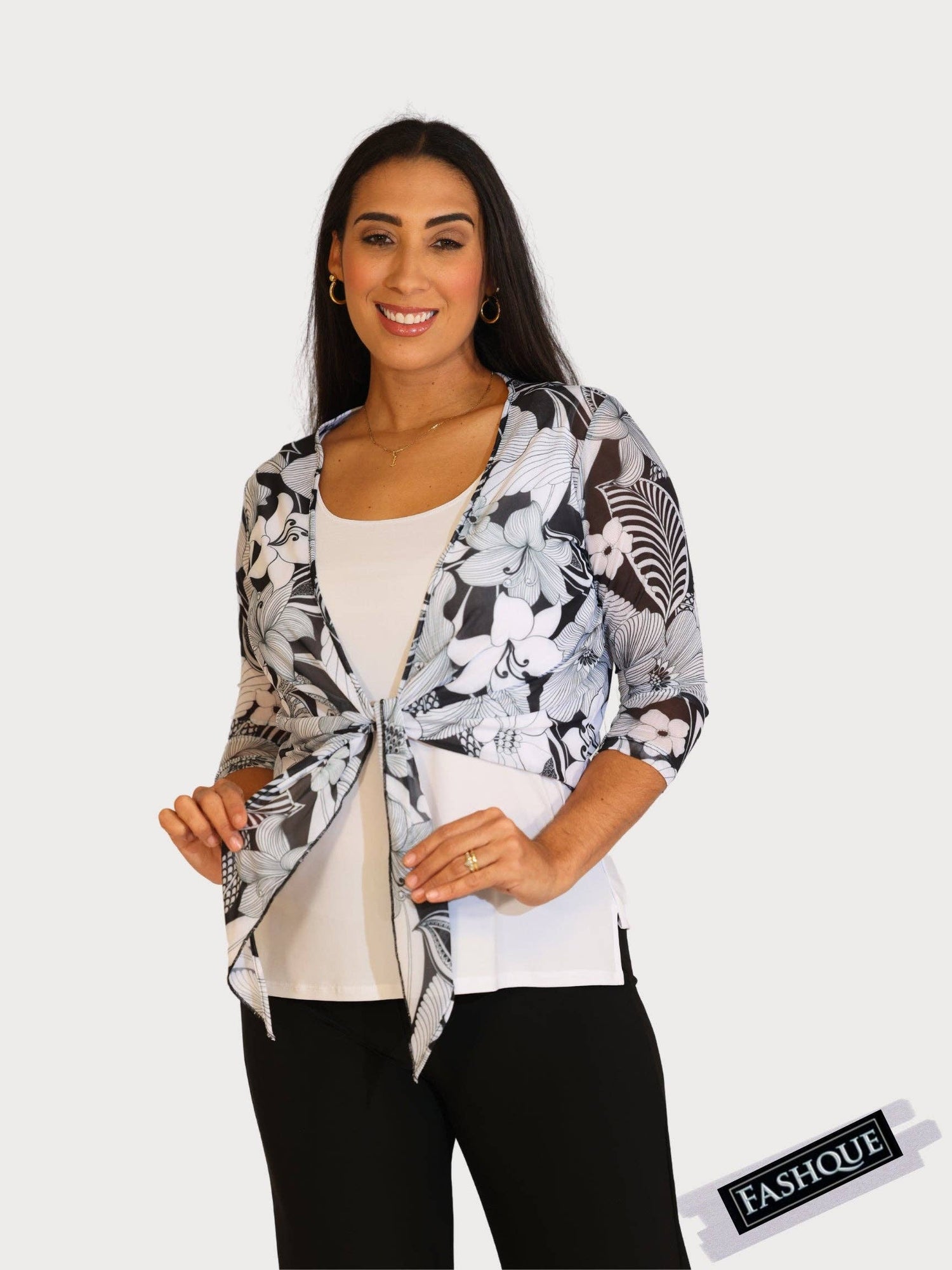 Fashque Designs - 3/4 SLEEVES TIE FRONT BOLERO - T2652