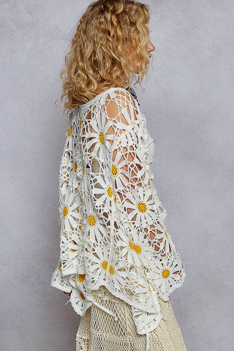 Pol Clothing - Long sleeve V neck crochet knit open cardigan