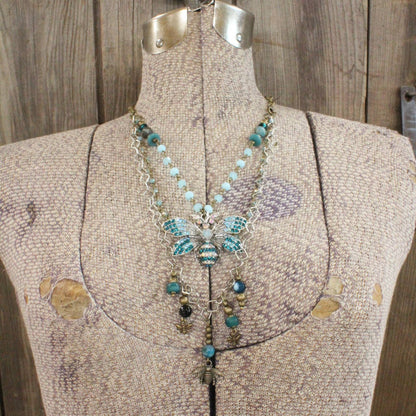 The Primitive Peddler, Inc. - Bumble Bee Bling Teal Layered Necklace