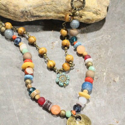The Primitive Peddler, Inc. - Fun In the Sun Flower Layered Leather Necklace