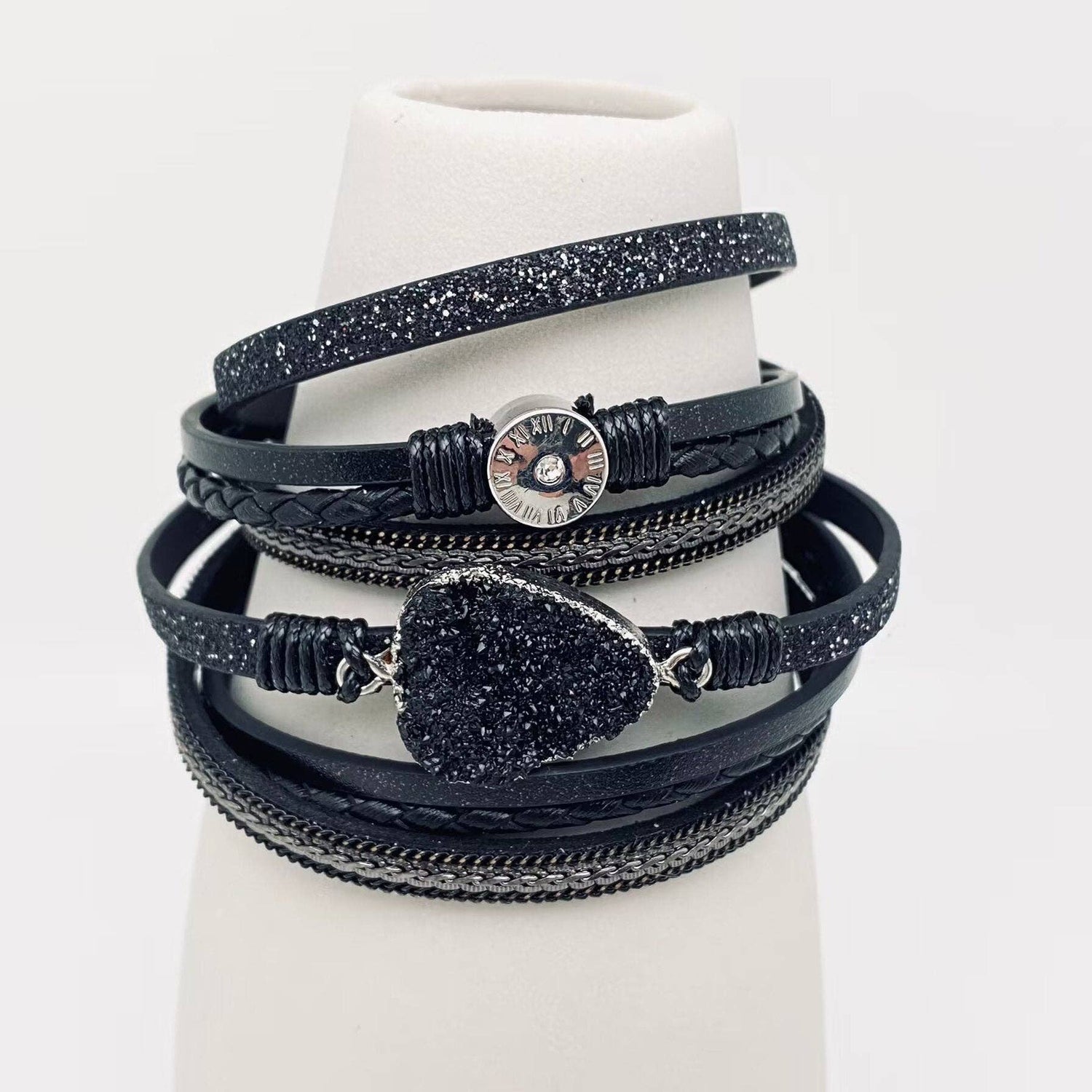 Mio Queena - Crystal Multi-Layer Leather Magnetic Snap Bracelet