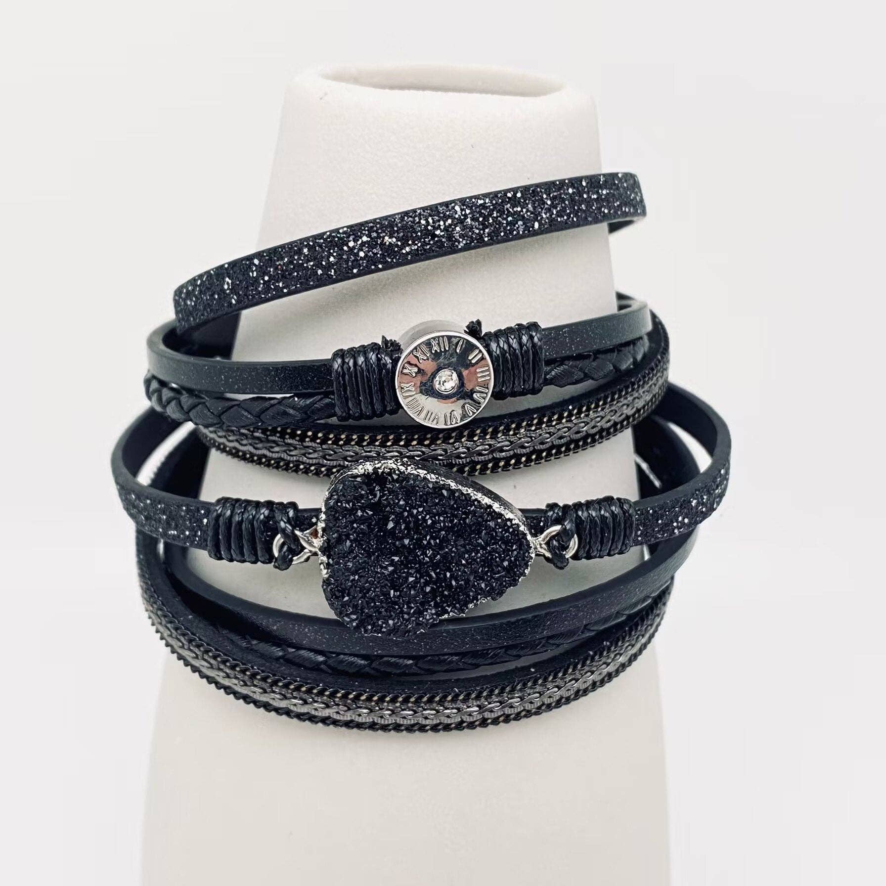 Mio Queena - Crystal Multi-Layer Leather Magnetic Snap Bracelet