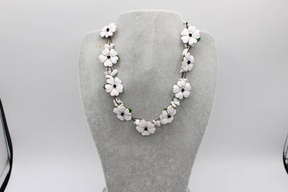  - Leather flower necklace with crystal stone choker