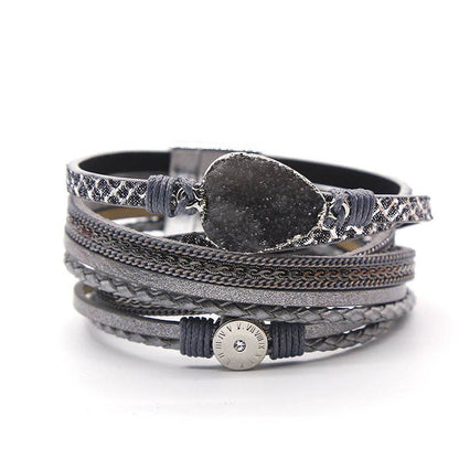 Mio Queena - Crystal Multi-Layer Leather Magnetic Snap Bracelet