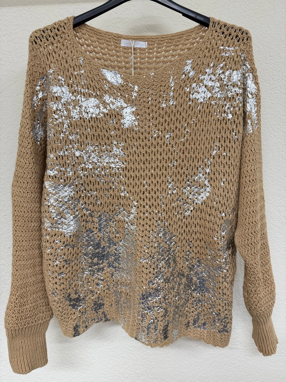 Look Mode Usa OUTLET - Open Knit sweater with Silver Foil