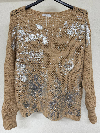 Look Mode Usa OUTLET - Open Knit sweater with Silver Foil