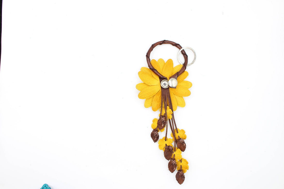 - Large Leather Sunflower Keychain Bag Charm