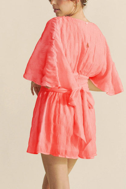 Davi &amp; Dani - BATWING SLEEVES SNAPE BUTTON UP WAISTBELT ROMPER