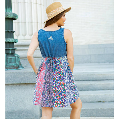 Young Threads - Young Threads Mini Denim Patchwork Sleeveless Dress