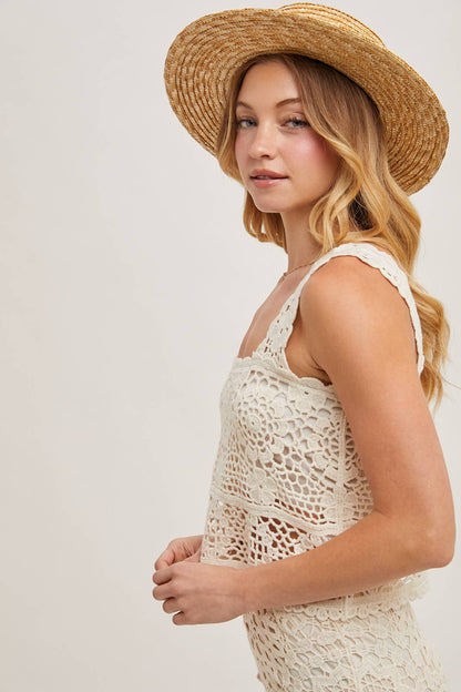 Bluivy - SHEER CROCHET SLEEVELESS SQAURE NECK TOP