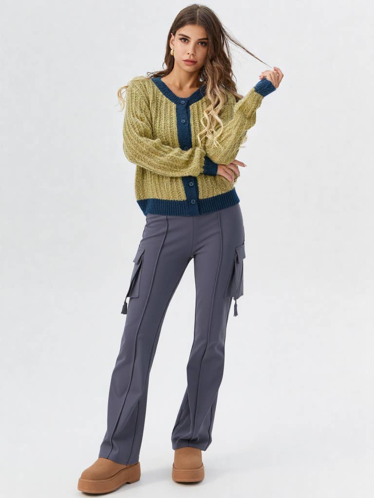 VERY J - NP70266-Bootcut Stretchy Knit Cargo Yoga Pants Leggings