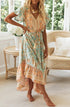  Bohemia Border Print Flutter Sleeve Maxi Dress