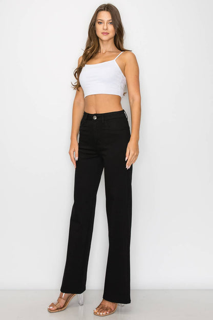 Denim Zone U.S.A. - LVB-200 BLACK HIGH WAISTED STRETCHY WIDE LEGS JEANS