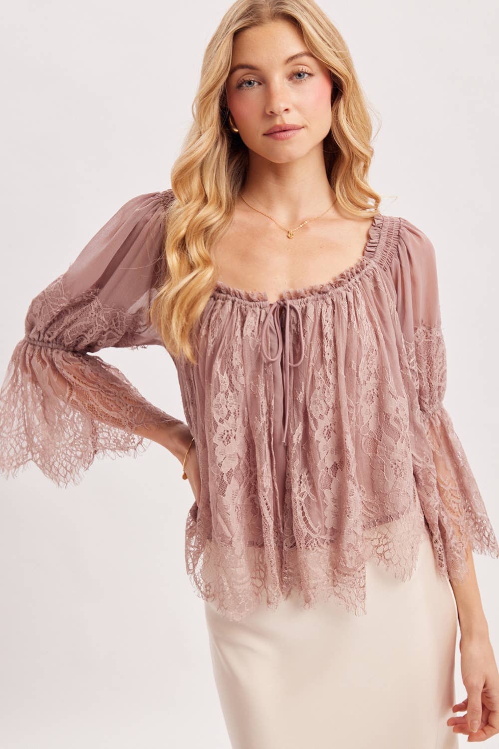 Bluivy - WIDE NECK RUFFLED EYELASH LACE BLOUSE - EASTER DAY