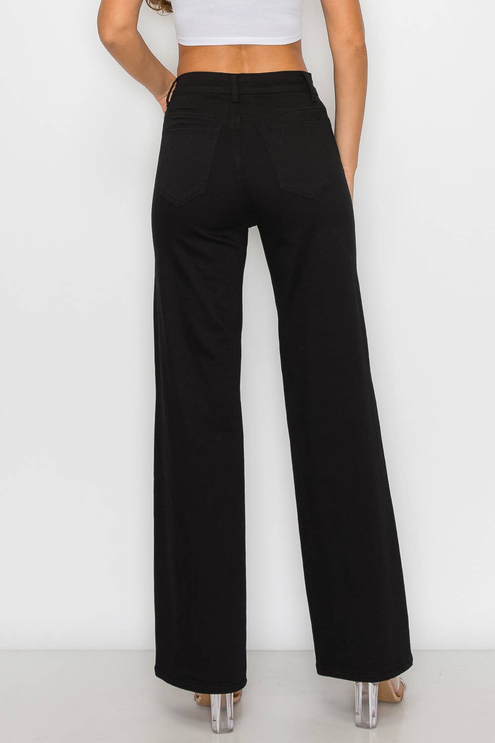 Denim Zone U.S.A. - LVB-200 BLACK HIGH WAISTED STRETCHY WIDE LEGS JEANS