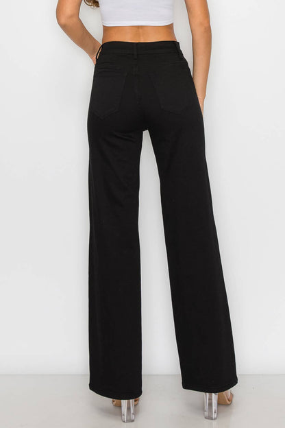 Denim Zone U.S.A. - LVB-200 BLACK HIGH WAISTED STRETCHY WIDE LEGS JEANS