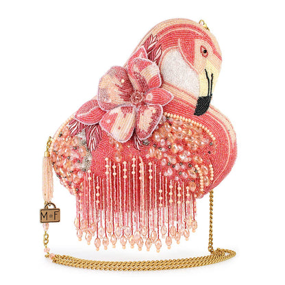 Mary Frances Accessories - A Leg to Stand On Pink Flamingo Beaded Crossbody Handbag