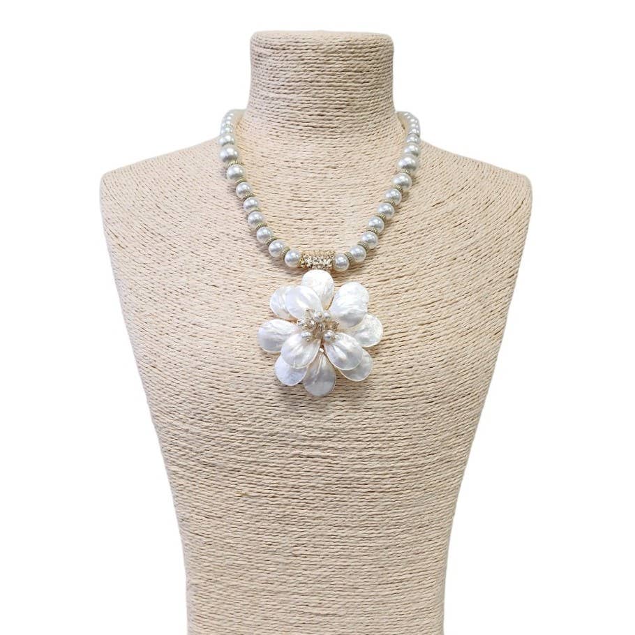 Bijoux Envie Statement Jewelry - Mother of Pearl Flower Necklace | Coastal Statement Jewelry