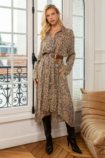last queen - LUREX printed shirt dress, flared cut
