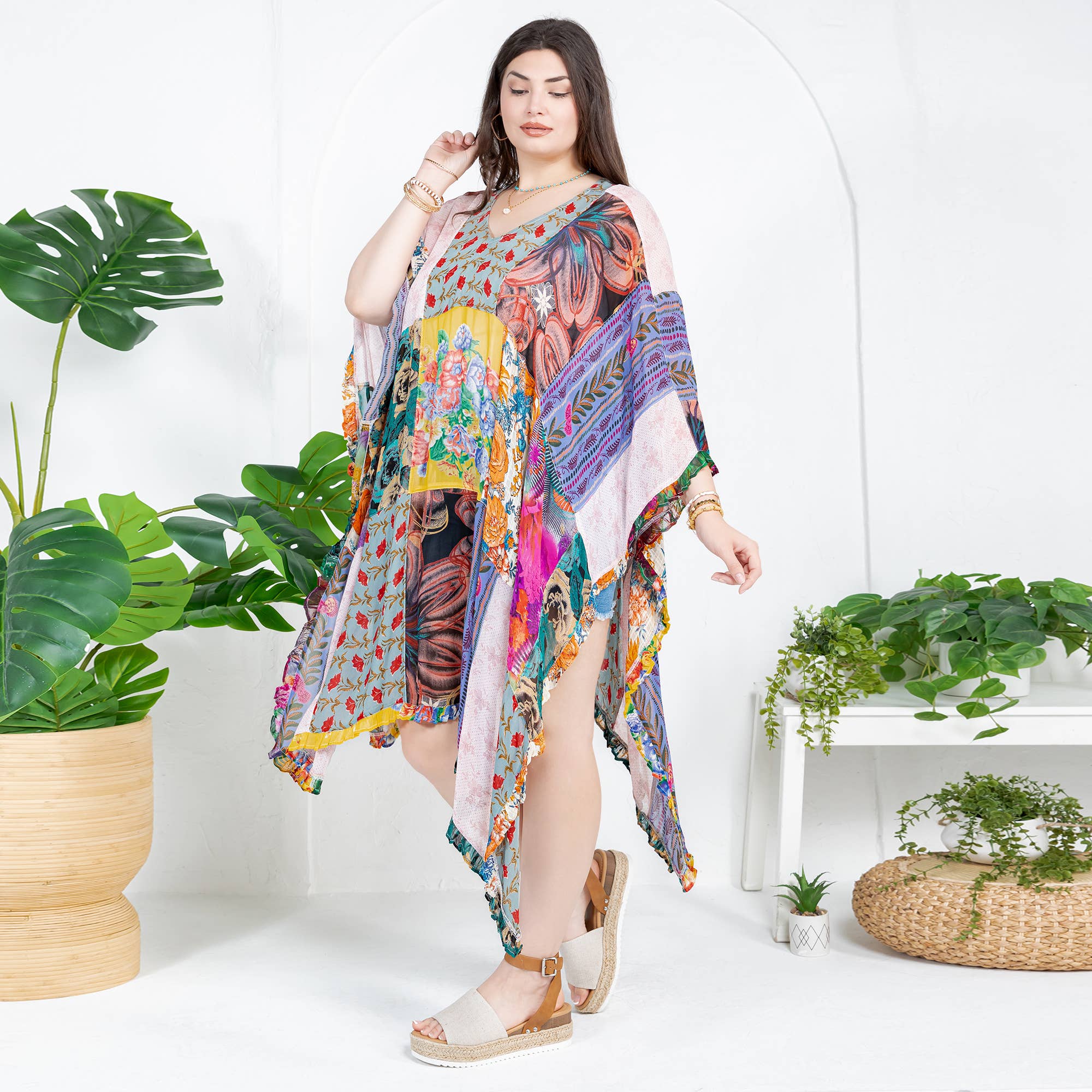  Natural Bohemian: Embroidered Color block Shrug