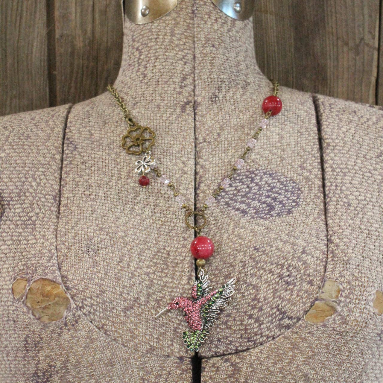 The Primitive Peddler, Inc. - Scents Of Summer Hummingbird Pink Necklace