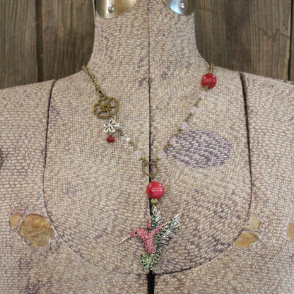 The Primitive Peddler, Inc. - Scents Of Summer Hummingbird Pink Necklace