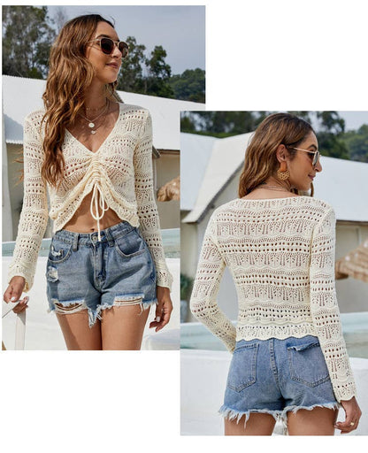 Hope &amp; Sunshine - Hollow Knit Drawstring Pullover