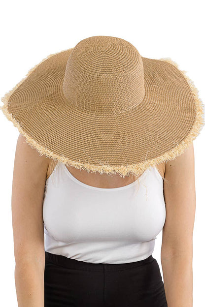 Cap Zone - Fray Trim Tight Weave Wide Floppy Brim Sun Hat