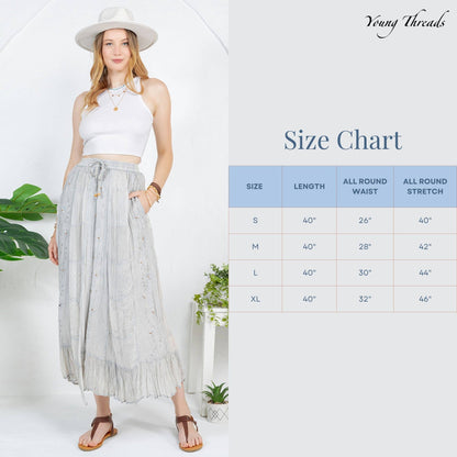 Young Threads - Women Patchwork Embroidered Maxi Skirt With Side Pockets