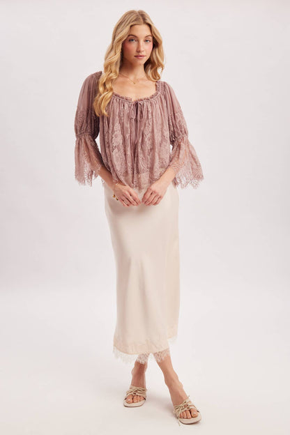 Bluivy - WIDE NECK RUFFLED EYELASH LACE BLOUSE - EASTER DAY