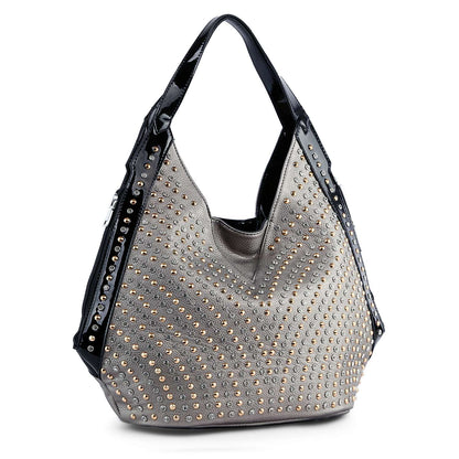 Handbag Express - Patent Trim Rhinestone Pattern Hobo