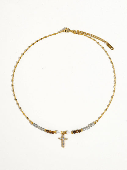 Flânerie by MAIQ - Lumiere 18K Gold Cross Necklace with Beads and Pearls