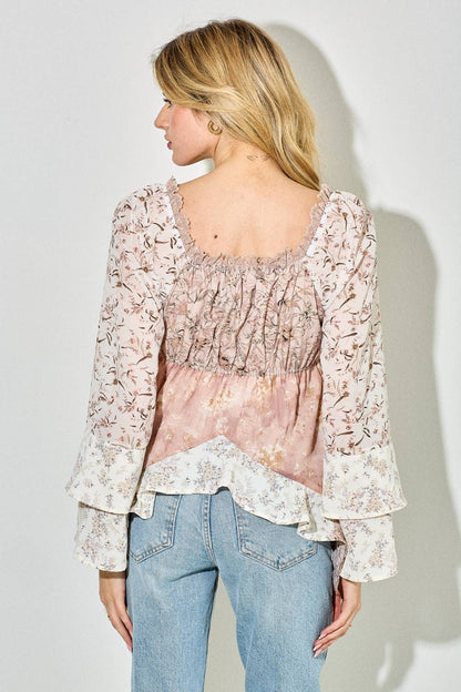Baevely by Wellmade USA - MULTI FLORAL LONG SLEEVE TOP