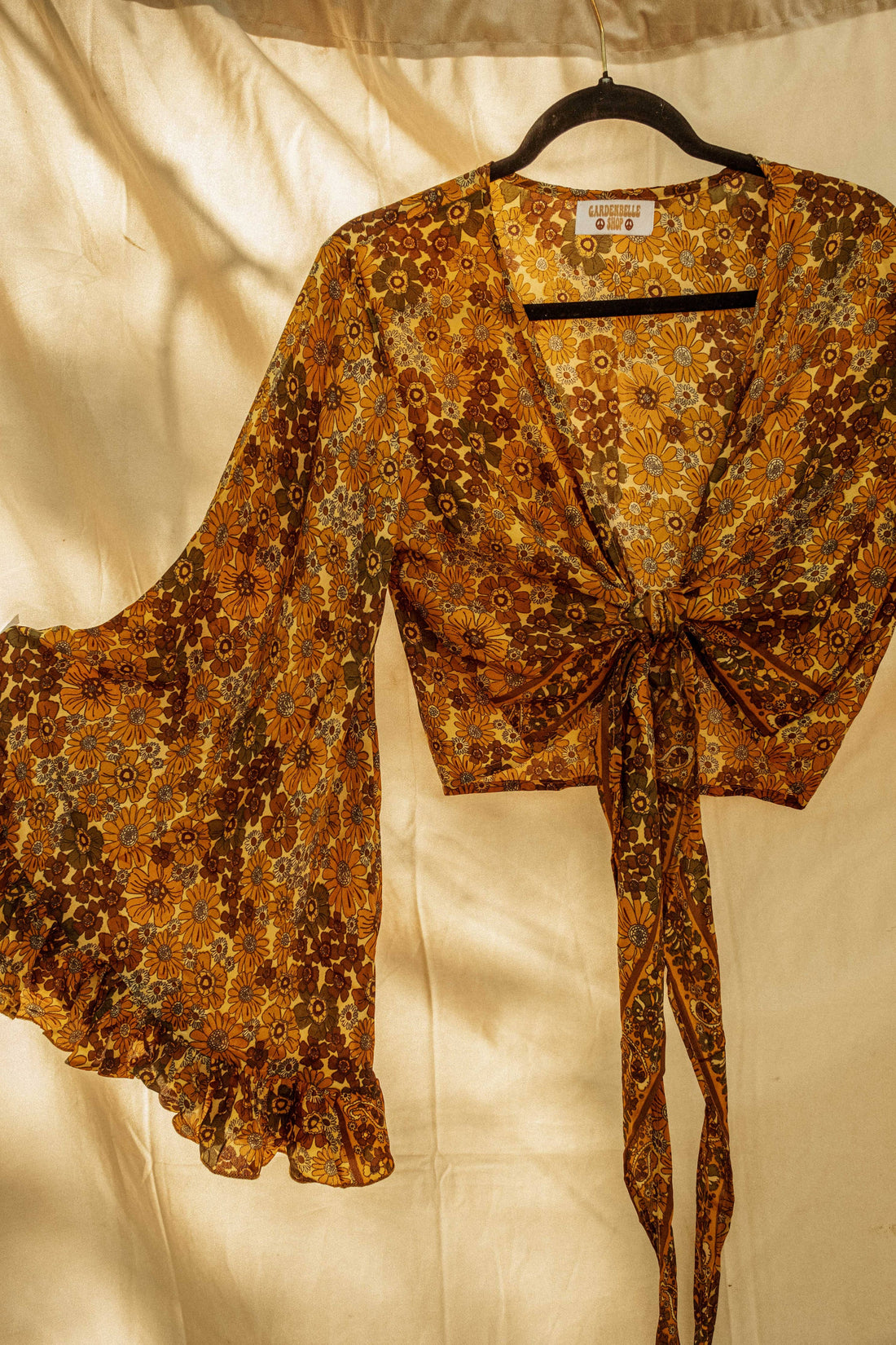 Gardenbelle Shop - Silk Bell Sleeve Hippie Boho Wrap Top, PLUS size available