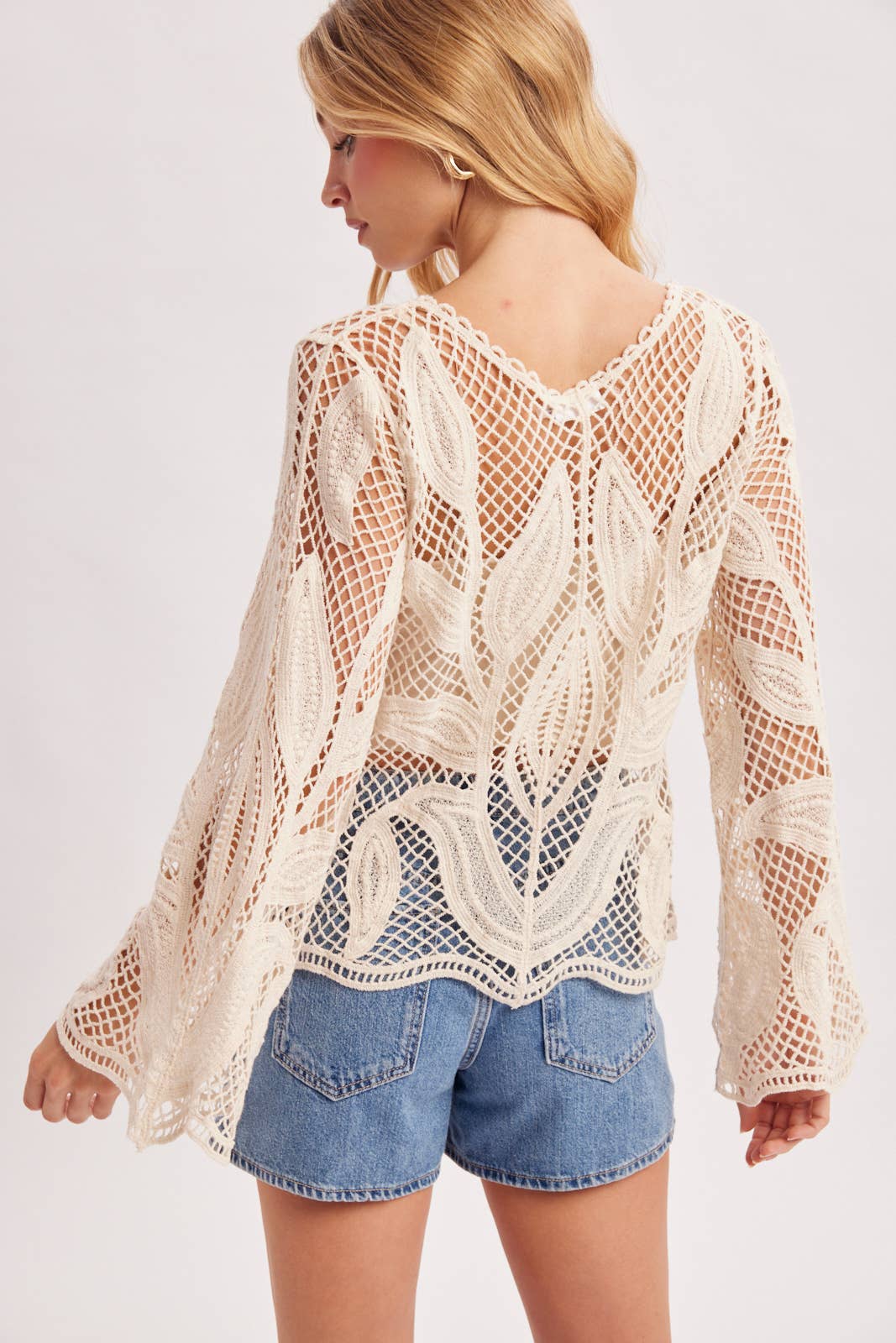 Bluivy - OPEN-WORK SCALLOPED HEM CROCHET TOP