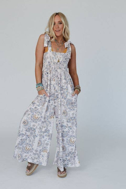 Three Bird Nest - Whimsical Bloom Wide Leg Jumpsuit - Ivory