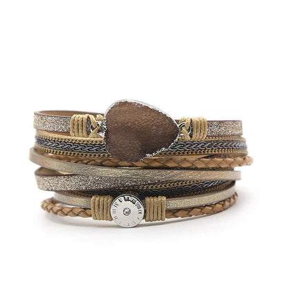 Mio Queena - Crystal Multi-Layer Leather Magnetic Snap Bracelet