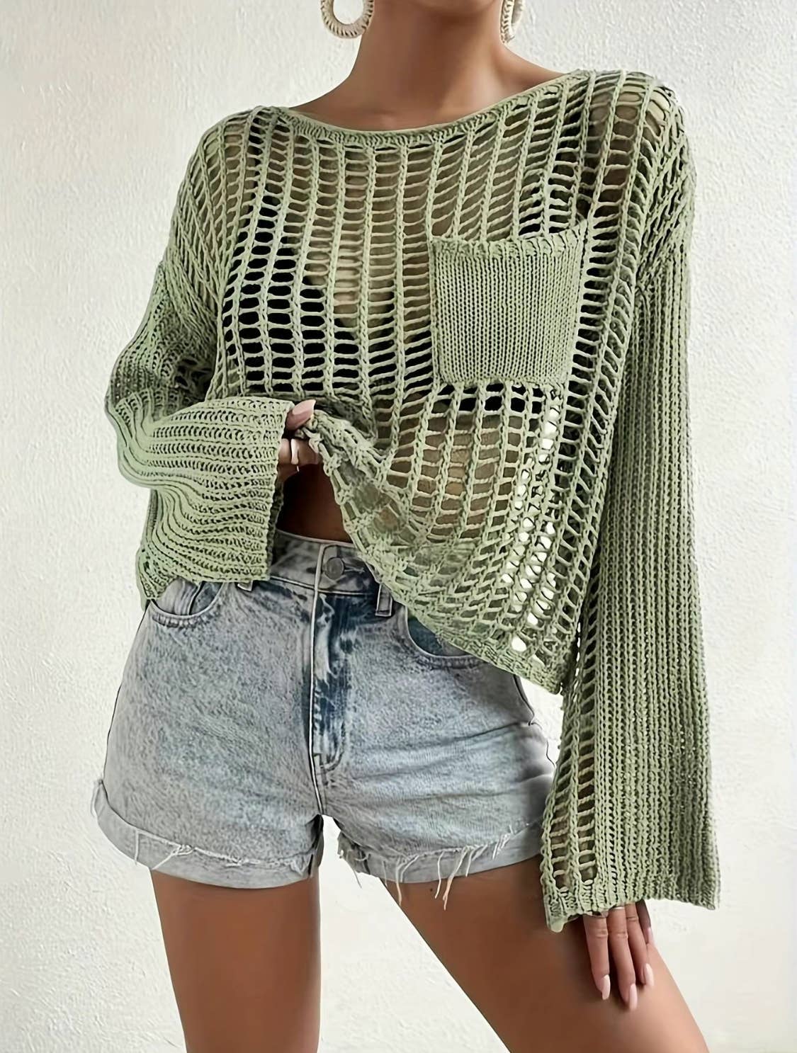 Serenity Collective - Hollow Out Knit Drop Sleeve Sweater