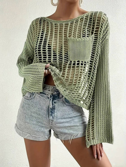 Serenity Collective - Hollow Out Knit Drop Sleeve Sweater