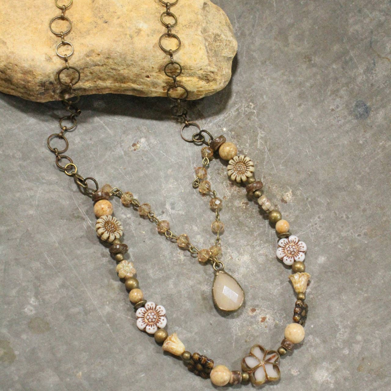 The Primitive Peddler, Inc. - CZECH Me Out Elite Beige &amp; Natural Layered Necklace