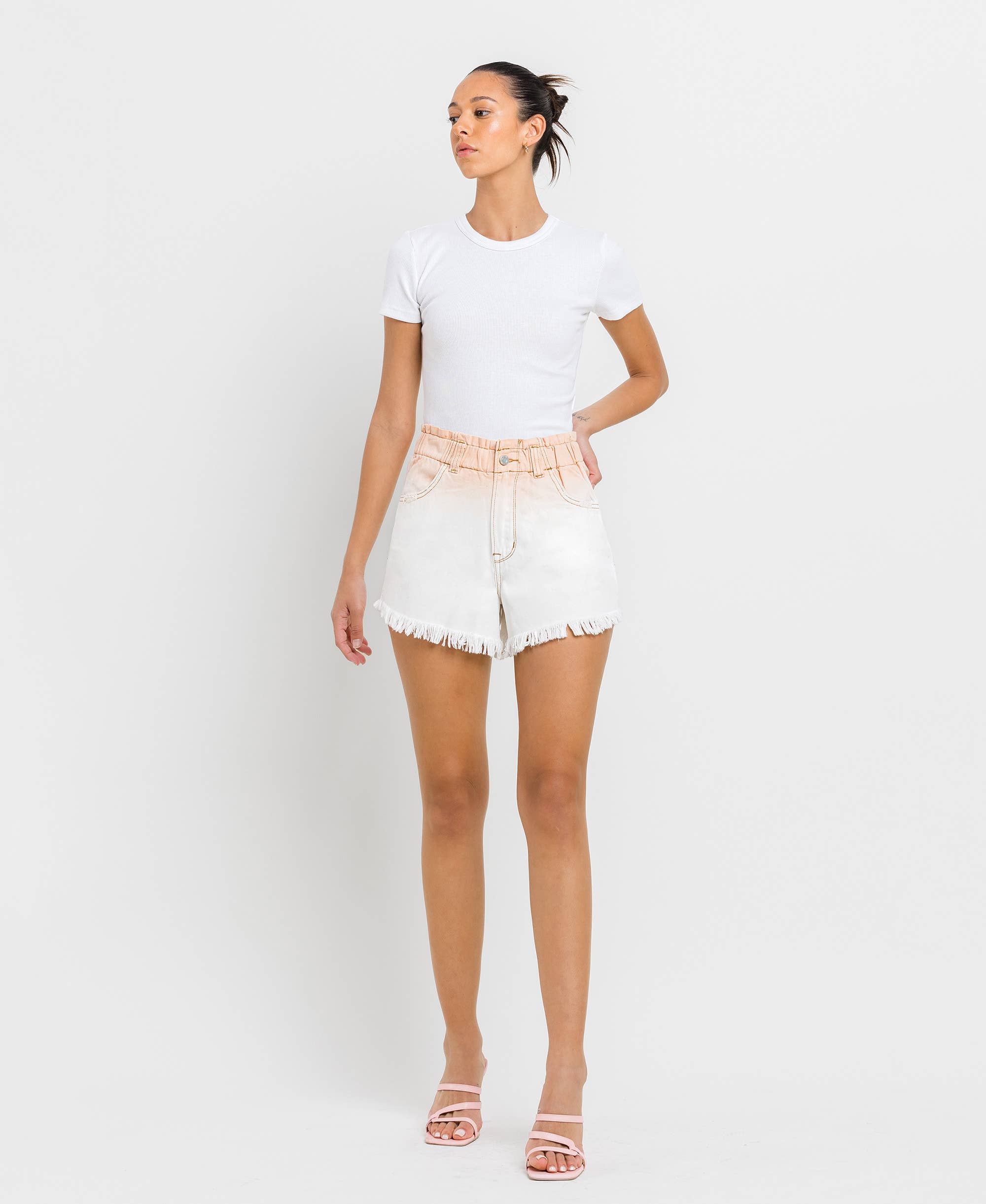 VERVET by FLYING MONKEY - SUPER HIGH RISE PAPERBAG WAISTBAND OMBRE SHORTS V2771