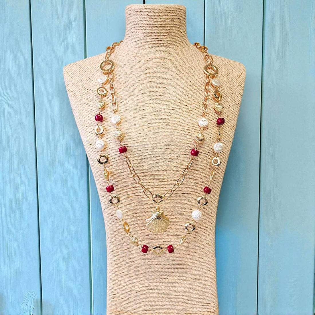 Bijoux Envie Statement Jewelry - Seashell Link Chain Charm Necklace | Statement Jewelry