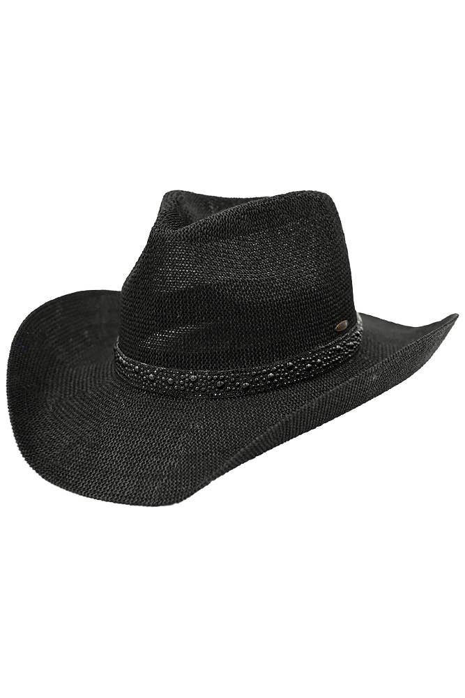 Hana - C.C Black Pearl Rhinestone Trim Cowboy Hat